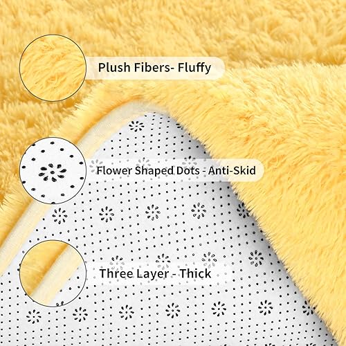 Miniatura 7 de Alfombras grandes para sala de estar, 4 x 6 pies, color amarillo, peludas, peludas, ultra suaves, modernas, para interiores, dormitorio, niñas,