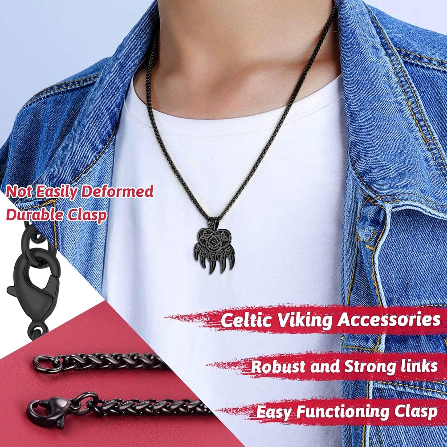 FaithHeart Viking Necklace for Men, Silver/Black/Gold Stainless Steel Nordic Viking Amulet Pendant Necklaces Norse Mythology Talisman Jewelry Gifts for Men - Image 4