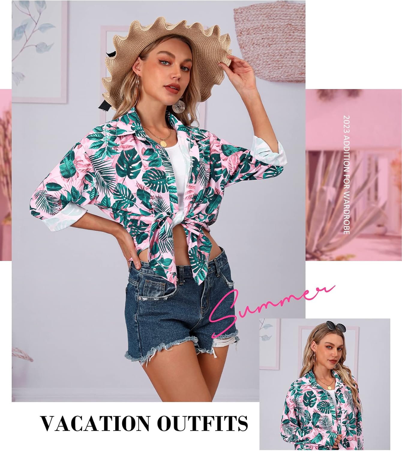 Ezcosplay Women Hawaiian Shirts Long Sleeve Button Down Tropical Floral Holiday Beach Blouse Tops - Image 5
