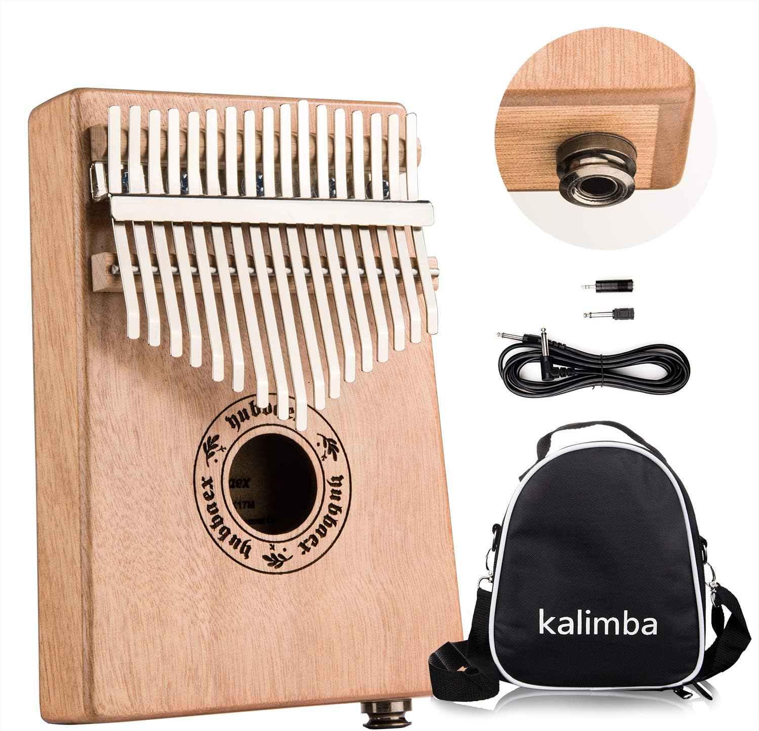 Yubbaex Kalimba 17 Key Thumb Piano Electric Built-in Hi-Fi Pickup 6.35mm Audio Interface with Protective Box (BrownEQ)