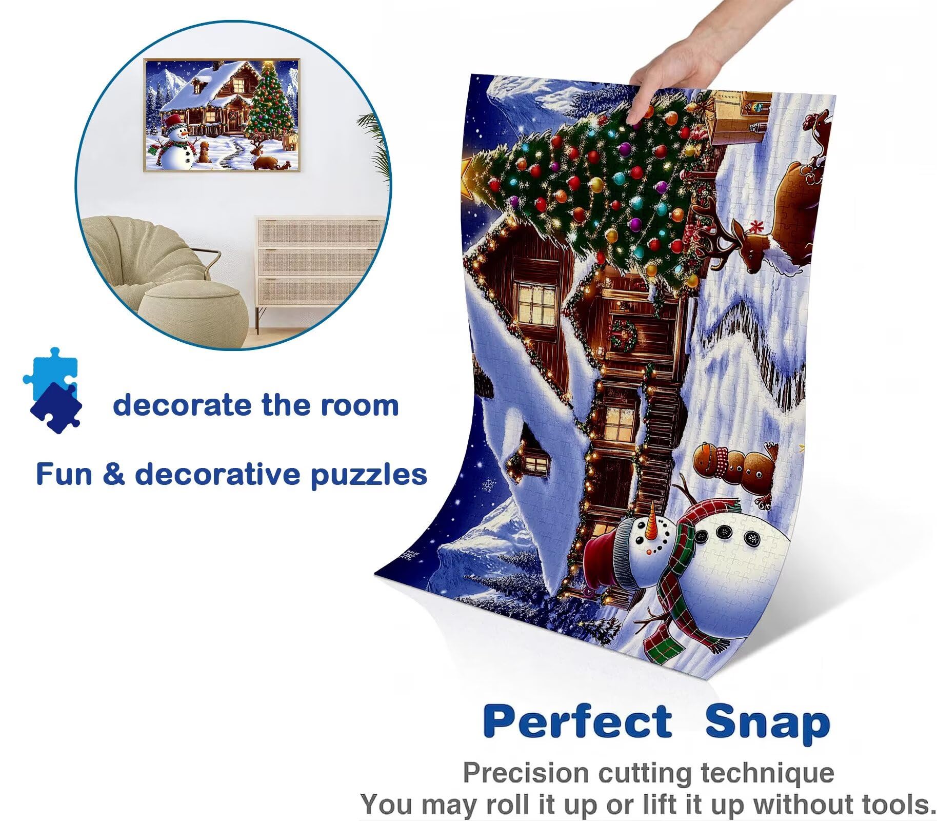 Puzzle 1500 Teile, Holzpuzzle Erwachsene - Impossible Puzzle 87 x 57 cm niffliges Denkspiel & Denksport für Frauen & Männer, Familienspiel, Geschenk für Frauen Weihnachtsbaum Schneemann w0-817
