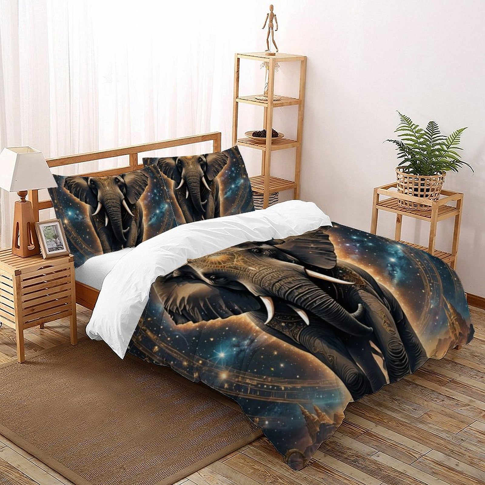 Housse de couette Éléphant Super King 260x220 cm avec 2 taies d'oreiller