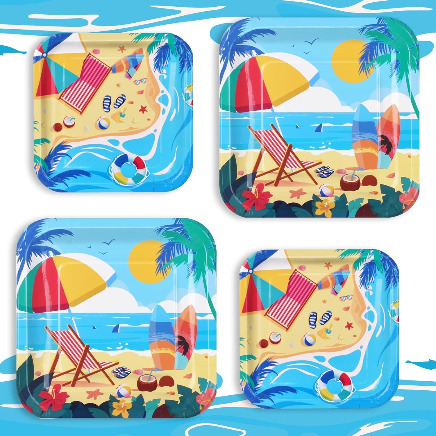 Gatherfun 80 PCS Beach Theme Party Supplies Set - Ultimate Summer Pool Pack with Paper Dinner & Dessert Plates for Hawaiian Beach Party, Birthday Decorations & More, (Pack of 2)