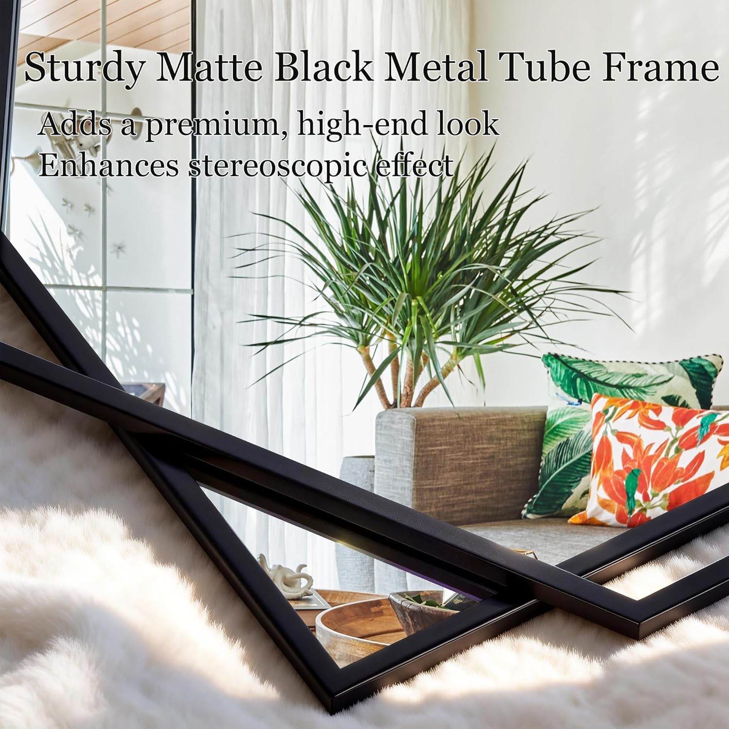 28"x 55" Decorative Mirror for Living Room with Hexagon and Rectangular Metal Frame, Entryway Mirror for Wall Decor, Vertical or Horizontal Hanging, Black