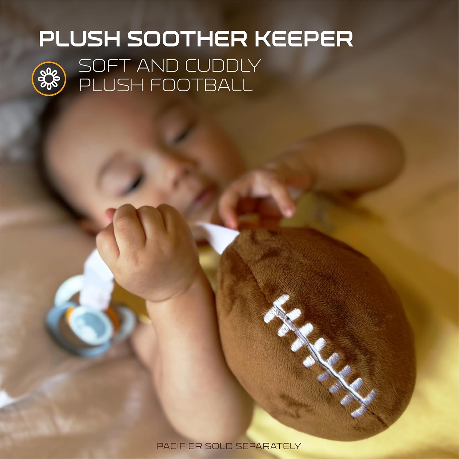 New Orleans Saints Plush Football Pacifier Holder by Smilo - Officially Licensed NFL Soother Holder - Soft Plush Toy and Dummy Holder - Fits Any Pacifier - Stroller Accessory & Newborn Essential - Image 2