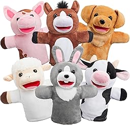 JOYIN 6 Stück Tier Handpuppen Spielzeug Set für Kinder,Freunde Im Tiergarten, Deluxe plüschtiere Kinderhandpuppen mit beweglichem offenem Mund für EIN fantasievolles Spiel
