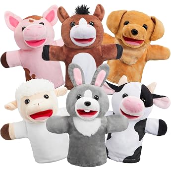 JOYIN Set of 6 Animal Hand Puppets Toy Set for Children Friends in the Tiergarten Deluxe Plush Toys Childrens Hand Puppets with Movable Open Mouth for Imaginative Play