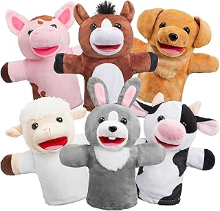 JOYIN Set of 6 Animal Hand Puppets Toy Set for Children, Friends in the Tiergarten, Deluxe Plush Toys Children's Hand Puppets with Movable Open Mouth for Imaginative Play