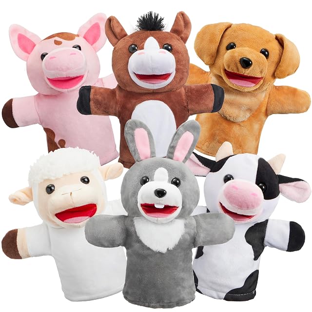 JOYIN Animal Amigos Deluxe - Marionetas de Mano para Niños con Boca de Trabajo (Paquete de 6) para Juegos Imaginativos
