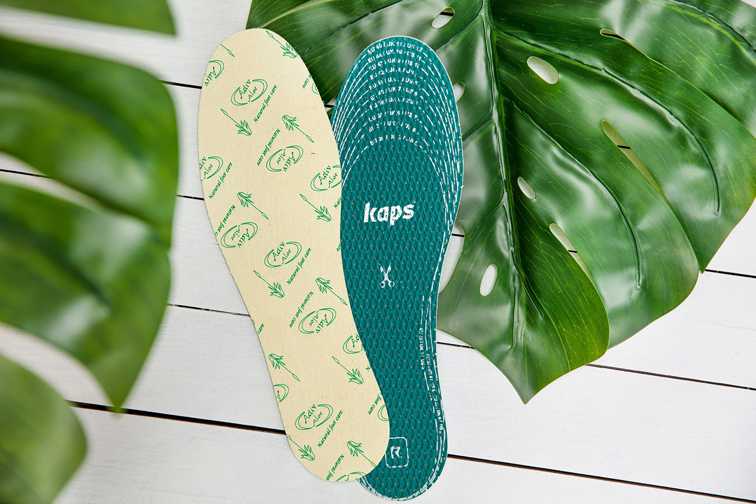 Kaps Plantillas Aloe Vera Ultra-Fresh Hombre y Mujer, Plantillas Zapatos Unisex Tacto Suave Transpirables y Antideslizantes - Para Cortar a Medida con Tecnología Antiolor - 6 Pares