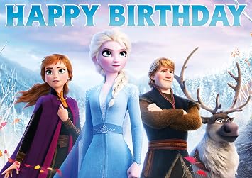 8 Inch Winter Princess Square Edible Birthday Cake Decorations, Happy Birthday Cake