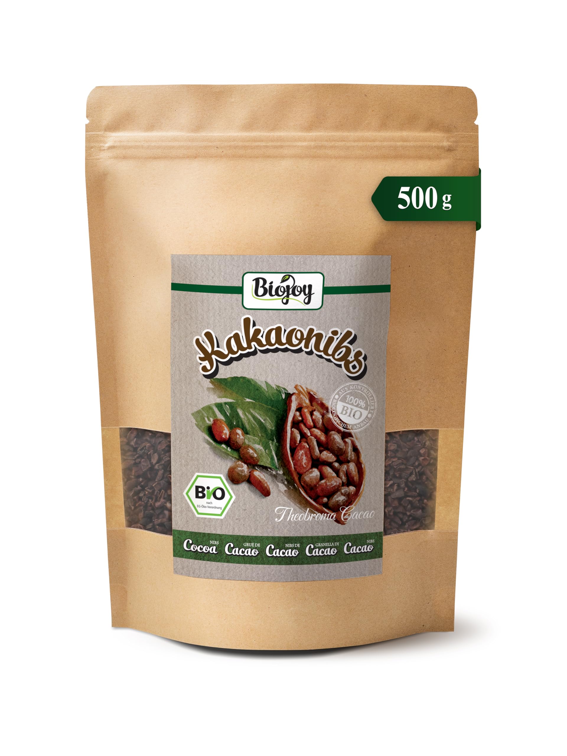 Biojoy Granella di Cacao Biologica (500 g), cruda e senza zuccheri aggiunti, Cacao nibs (Theobroma cacao)
