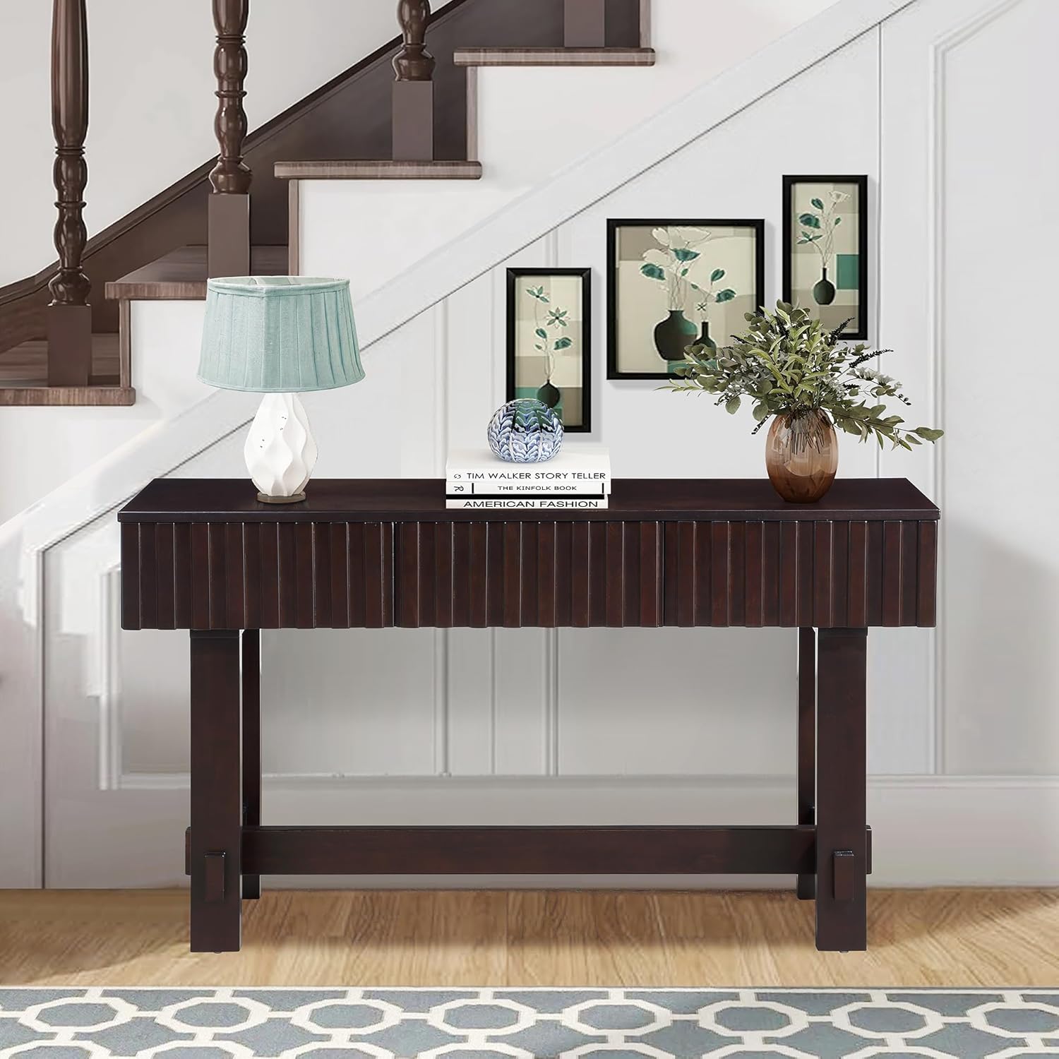52" Wood Console Table for Entryway, Mid-Century Sofa Table with Storage Drawers for Living Room TV, Hallway Entrance Foyer