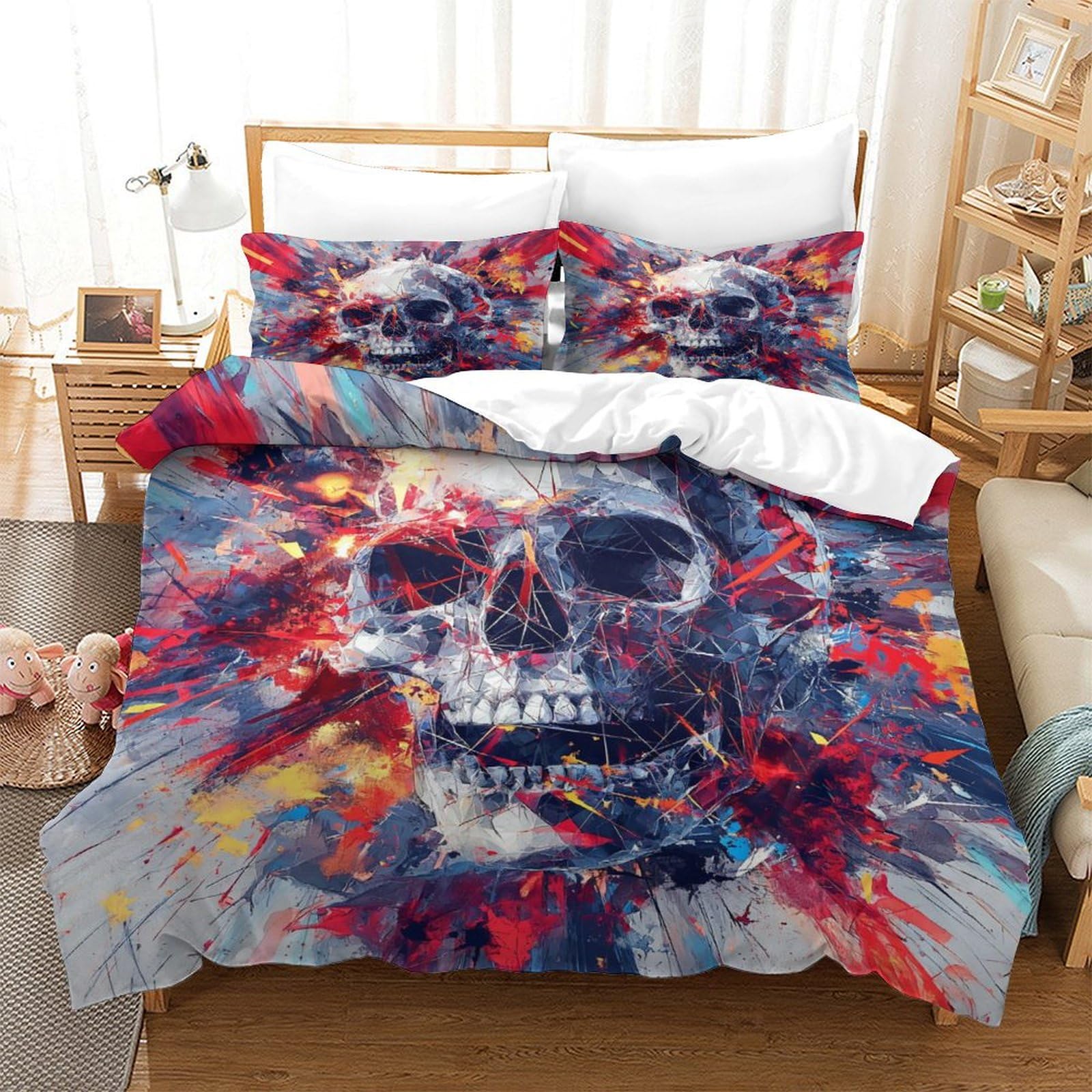 NRAOPEVVD Skull Duvet Cover Sets 3 PCS Hotel Quality Quilt Cover Bedding Bed Covers with Pillowcases with Zipper Closure Ultra Soft Hypoallergenic Microfiber Super King（260x220cm）