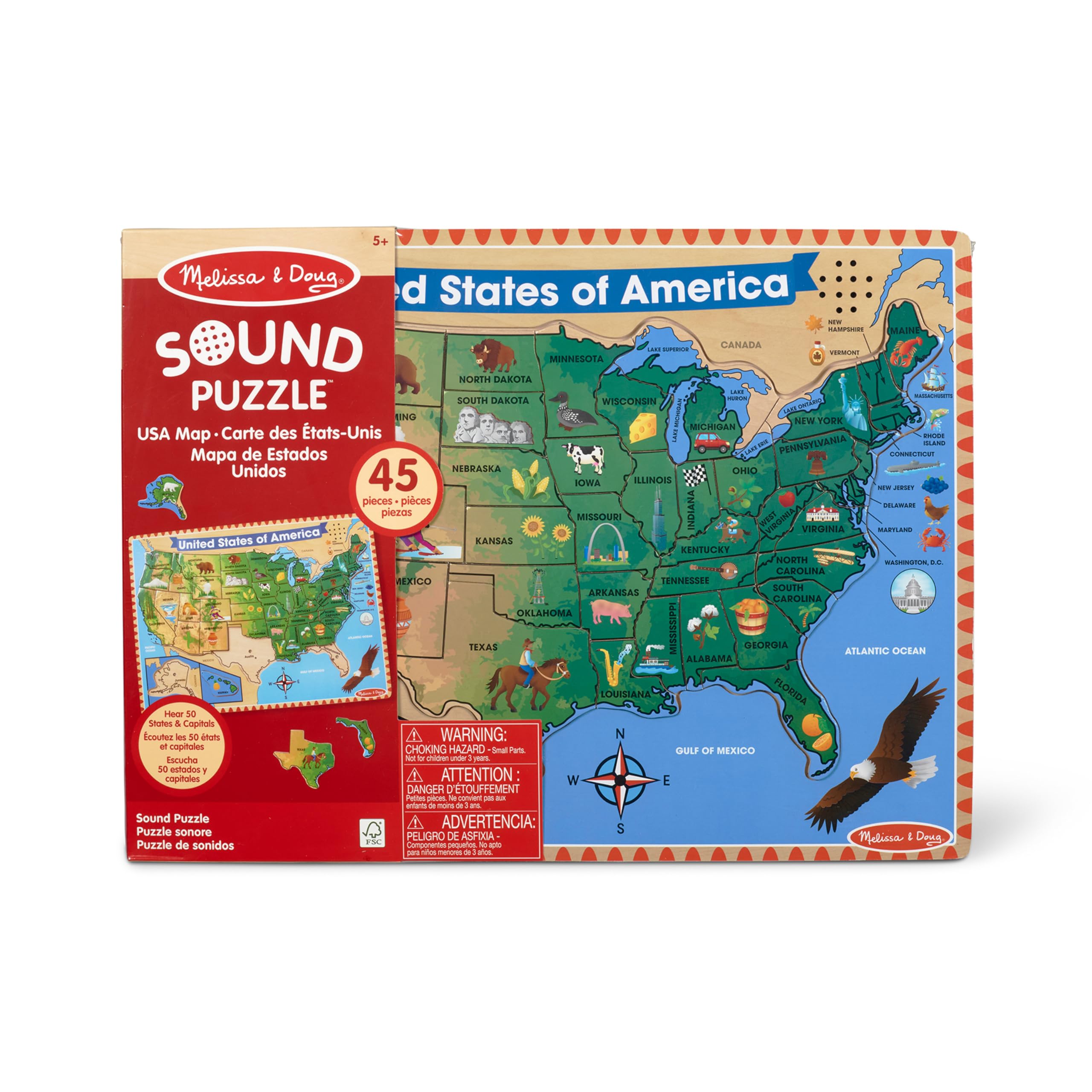 Melissa & Doug USA Map Sound Puzzle - Wooden Puzzle With Sound Effects (40 pcs) - Image 6