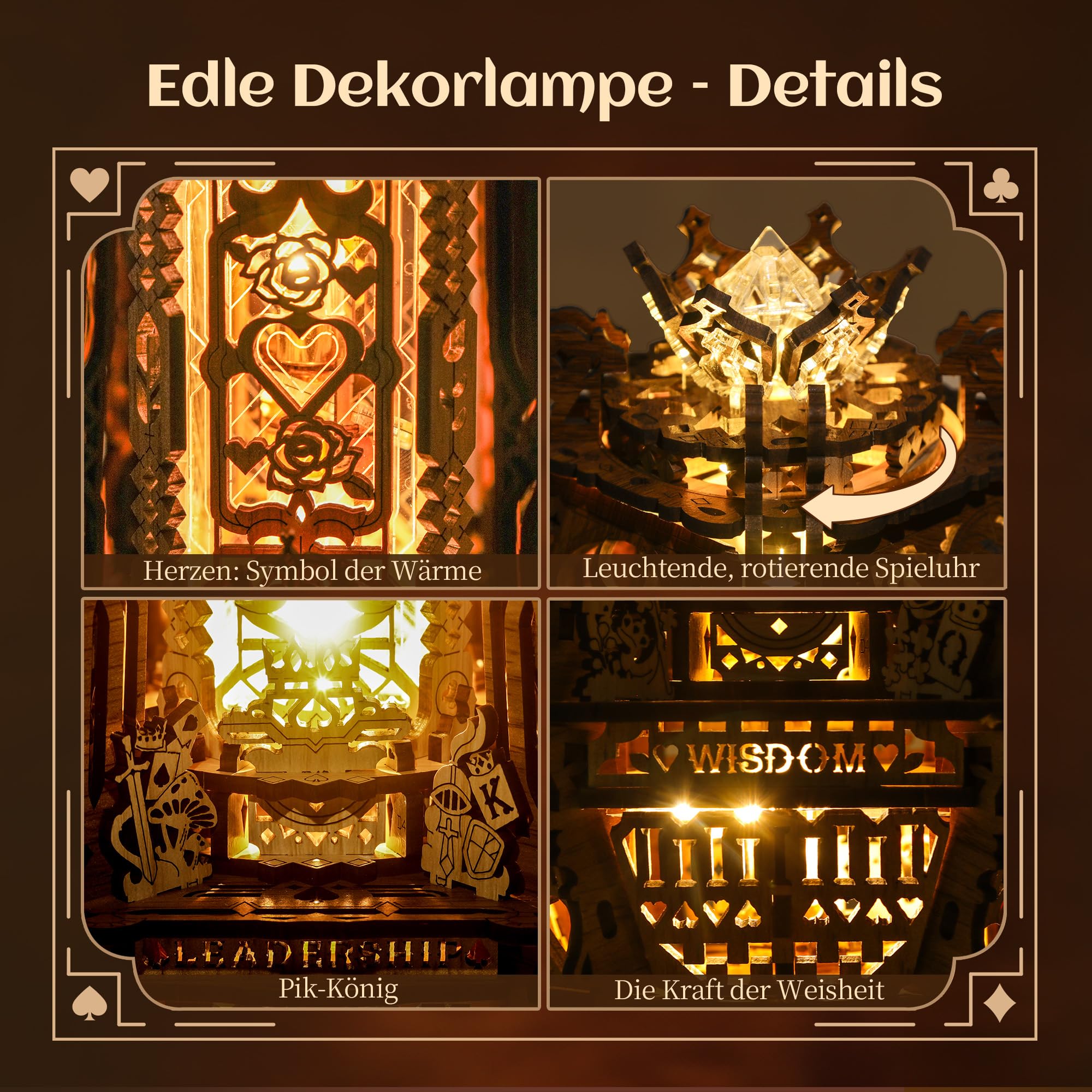 FUNPOLA LED 3D Holz Puzzle Poker Welt Projektor Lampe - DIY Bastelset mit LED Lichtern und Spieluhr - Kreative Poker-Thema Lampe, Nachtlicht Geschenk für Home Décor