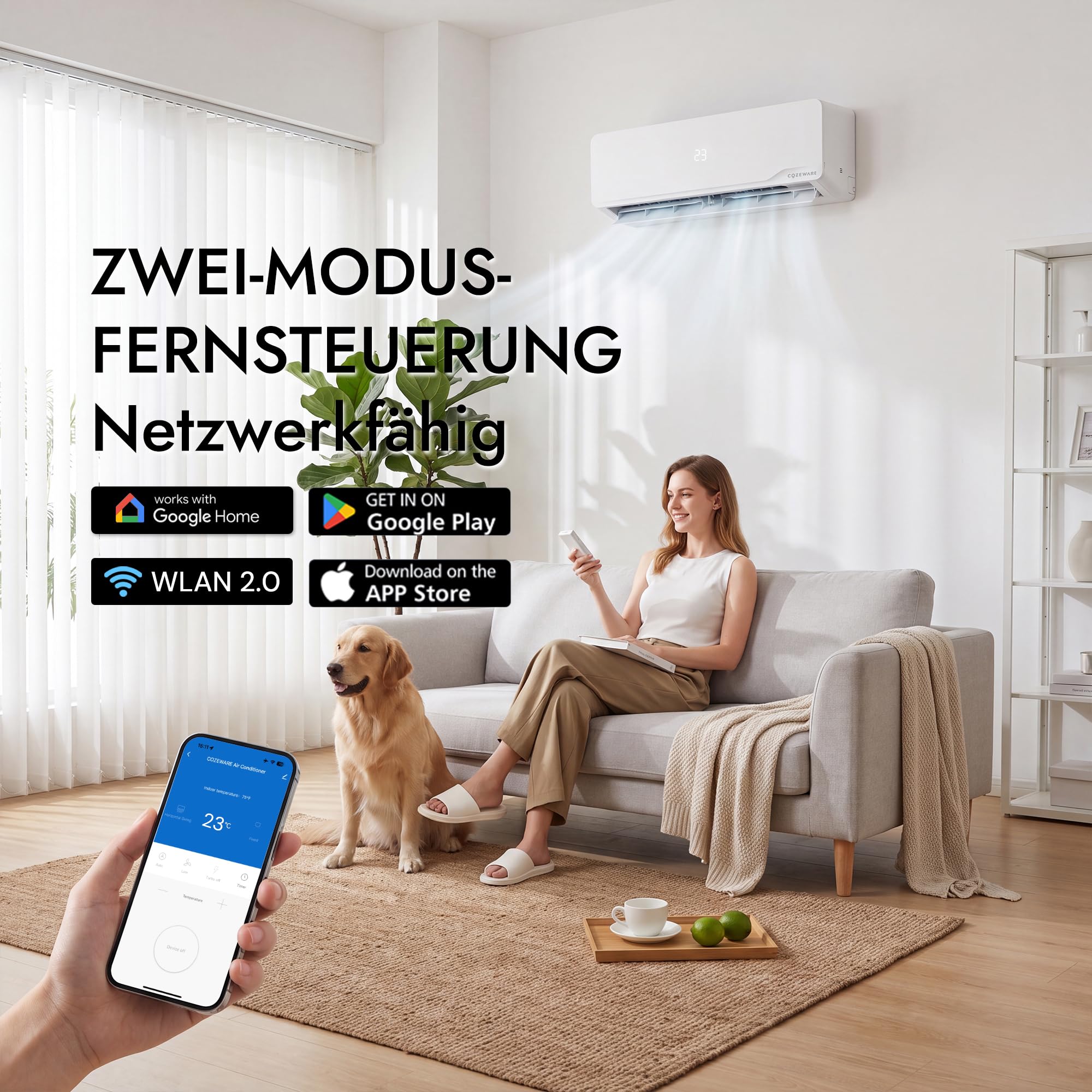 Klimaanlage Split, 12000 BTU / 3,500 W | WLAN/APP Funktion Klimagerät, Kühlen A++/Heizen A+, Kältemittel R32, bis 45m², sehr leise, Fernbedienung, Montagematerial