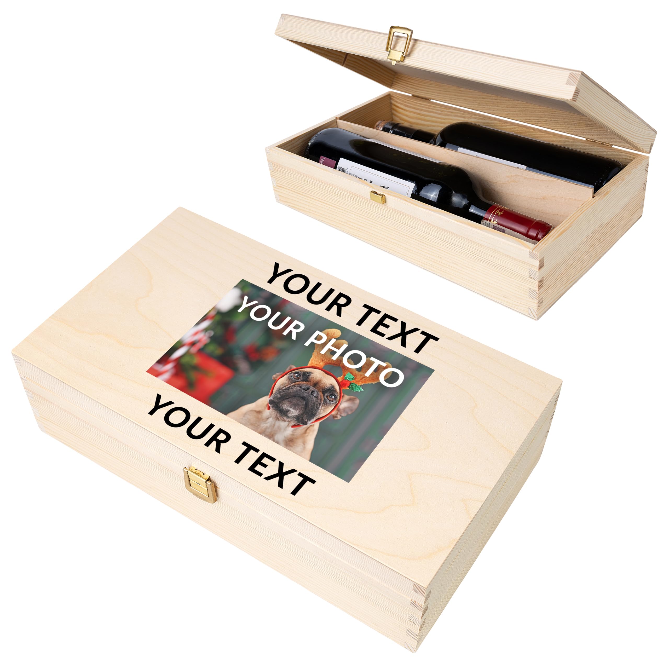 Creative Deco Personalised Unpainted Wooden Wine Box with Clasp | 2 Bottles
