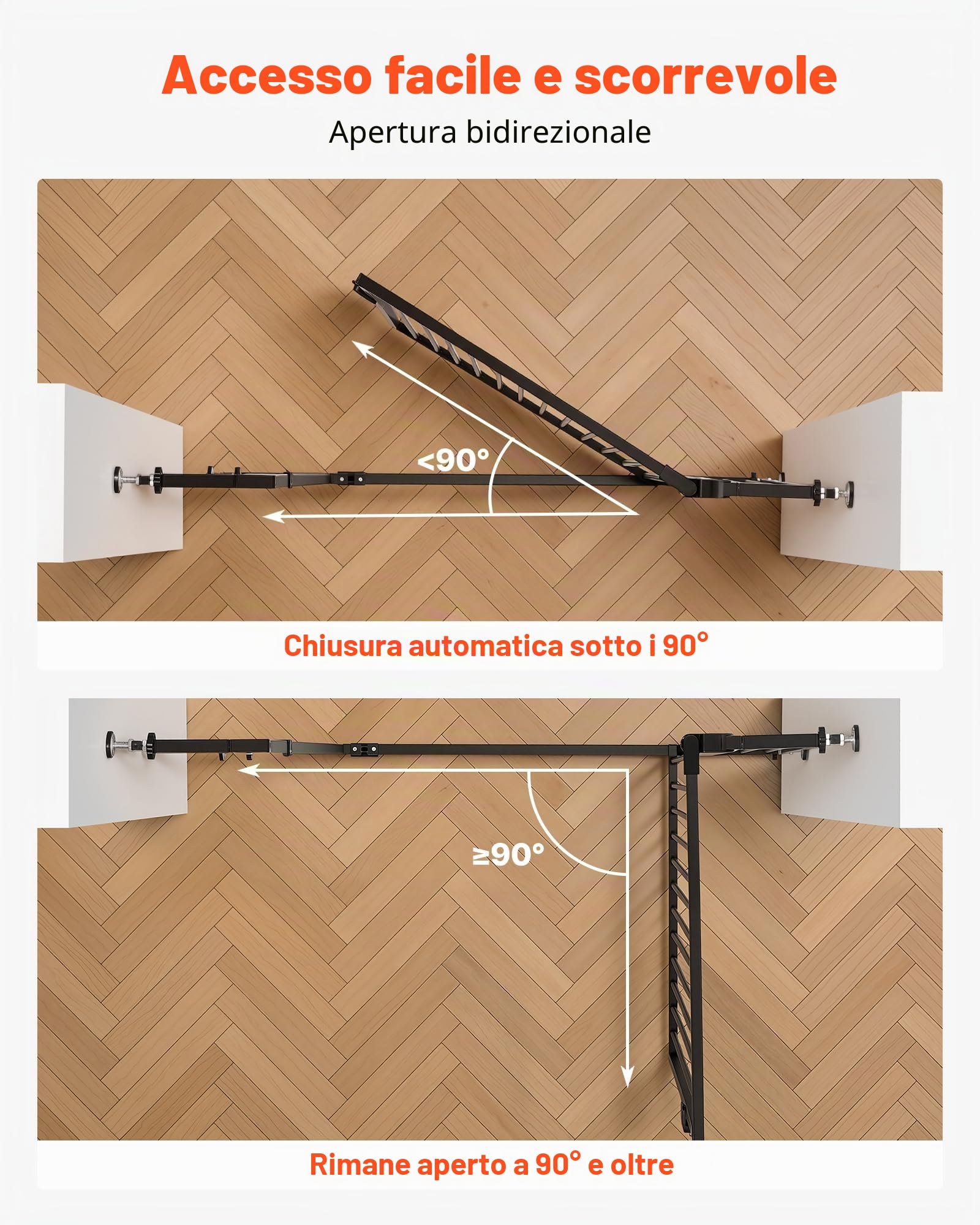 VEVOR Cancelletto per Animali Domestici Alto per Gatti, Cancello Larghezza Regolabile da 740 a 1050 mm Altezza 1420 mm, con Kit di Montaggio a Pressione e a Parete, per Protezione Caduta Scale Porte