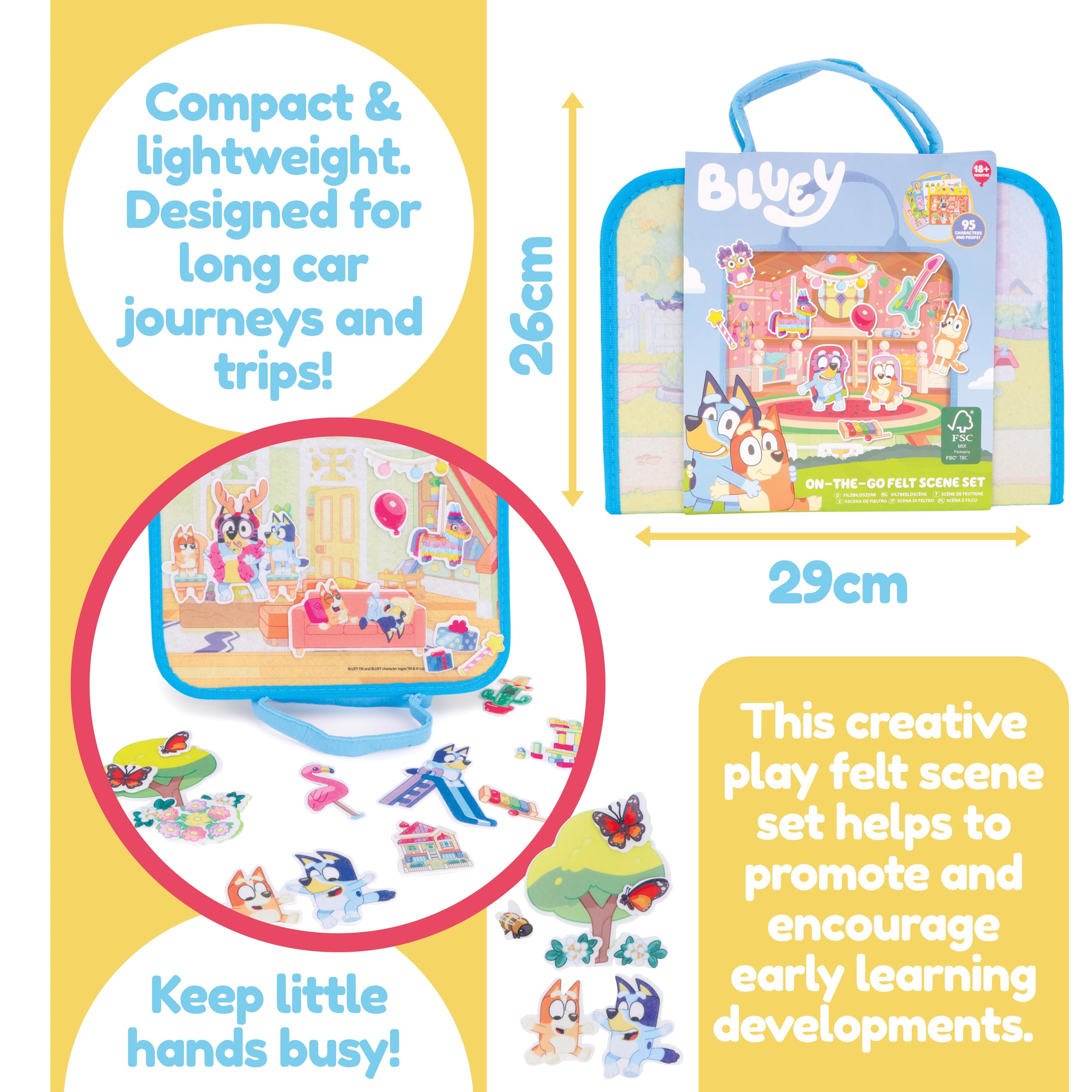 Toyland® Coffret D'activités Bluey En Feutrine 96 Pièces - Mallette De Transport Portable Avec 2 Décors - 95 Personnages Et Accessoires - Jouets Créatifs Et Sans Dégâts - 18 Mois Et Plus