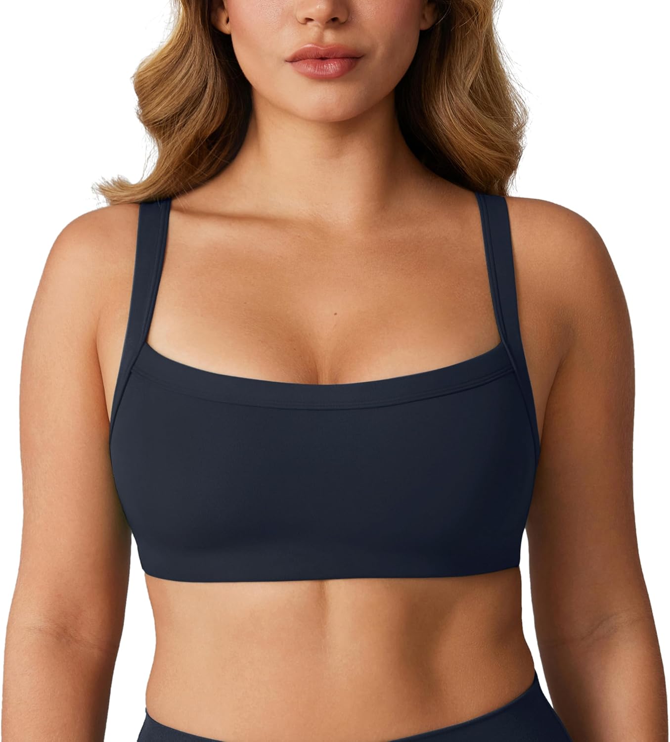 Hugcurve Adjustable Sports Bra Square Neck Wireless Padded Yoga Workout Tops