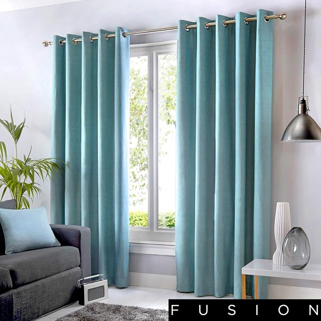 Fusion - Sorbonne - 100% Cotton Pair of Eyelet Curtains - 46" Width x 72" Drop (117 x 183cm) in Duck Egg