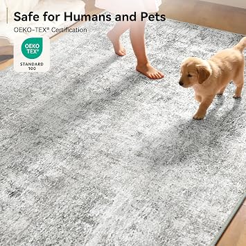 Rugs Living Room 120x180 cm, Washable Rug for Bedroom, Greywhite
