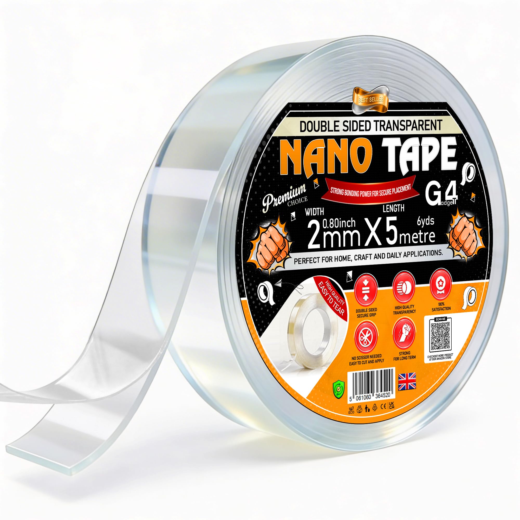 G4GADGET Double Sided Nano Tape Heavy Duty (5M x 3CM x 2MM) Strong Clear Adhesive Mounting Tape, Multipurpose Sticky Gel Strips for Wall, Picture Hanging, Carpet & Home Decor