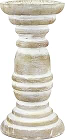 Stonebriar Castiçal de madeira branco usado decorativo, decoração de casa costeira, designs inspirados no oceano para decorações de casamento, festas ou uso diário, grande 20 cm