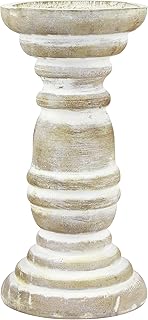 Stonebriar Decorative Worn White Wooden Pillar Candle Holder, Coastal Home Decor, Ocean Inspired Designs for Wedding Decorations, Parties, or Everyday Home, Large 8 Inch