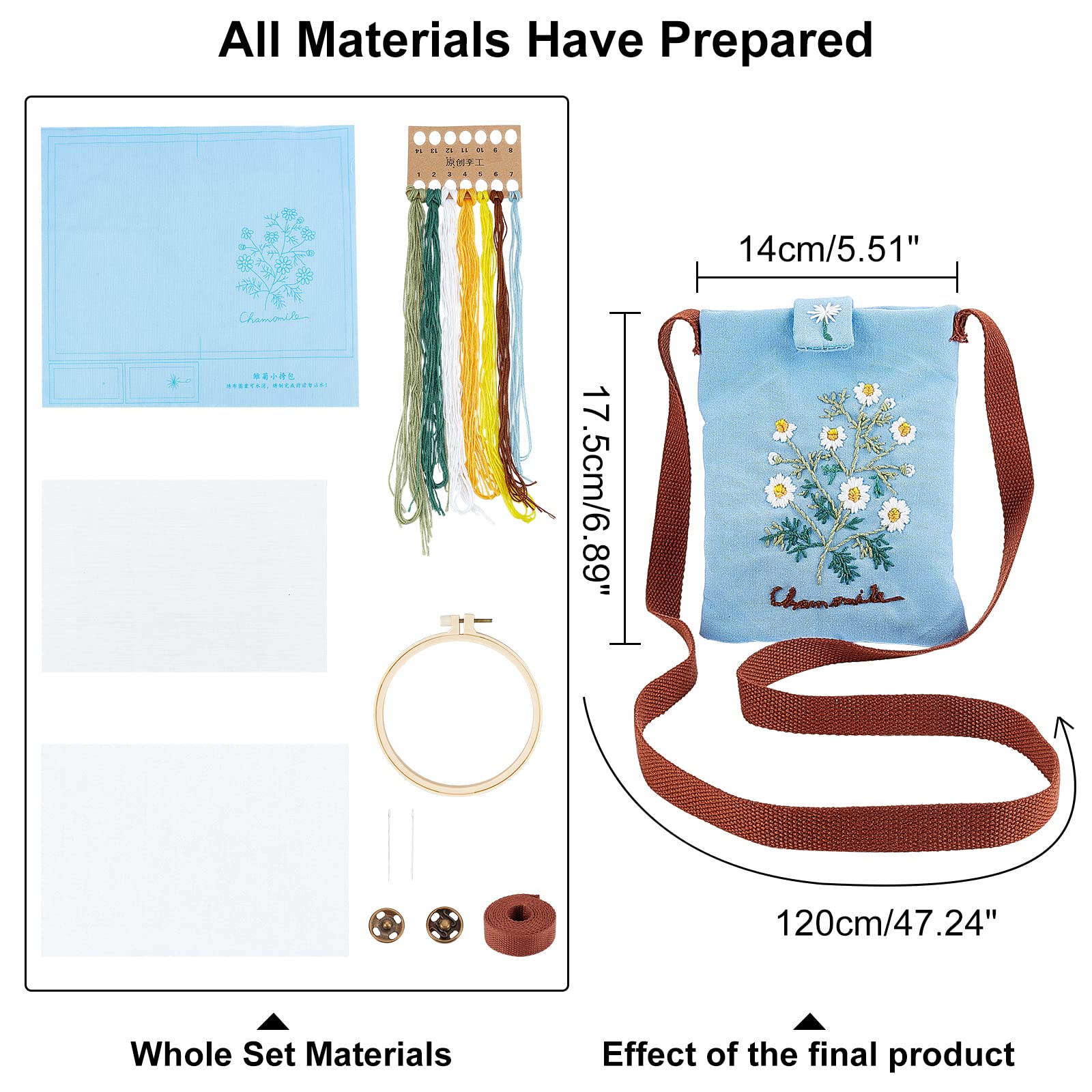 WADORN Kit De Broderie De Sac Fourre-Tout En Toile DIY, Kit De Broderie De Sac