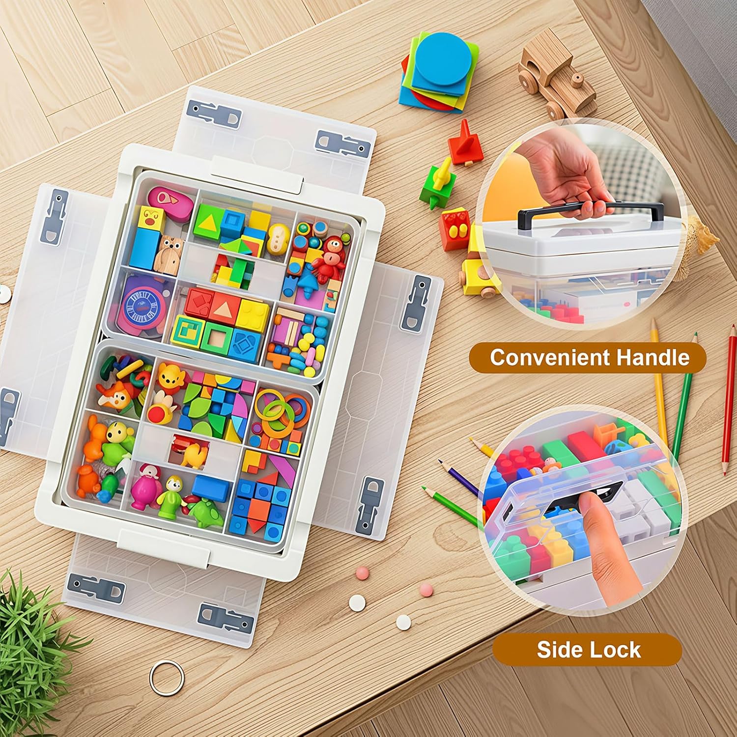 ANYPROLUS 20 QT Storage Bins with Lids, Craft storage, Folding Art Supply Organizer with Removable Tray, Craft Organizers, Art Box with Wheels and Handle, for Bead Sewing, Tool, Coloring Books, Toy