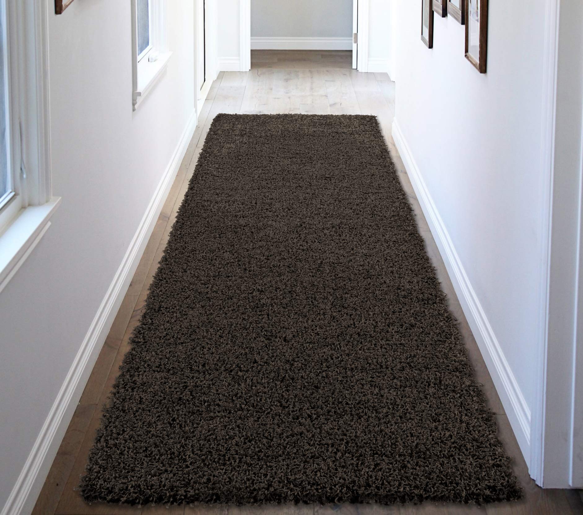 Indoor Solid Design Jute Back 3x8 Soft Shag Runner Rug for Hallway, Bedroom, Bathroom, Living Room, Kitchen, 2'7" x 8', Charcoal