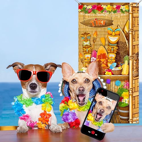 Miniatura 7 de Blulu Decoración de fiesta hawaiana Luau Tiki Tótem Tiki - Cartel de puerta tropical Aloha para puerta de verano hawaiano para fiesta de cumpleaños