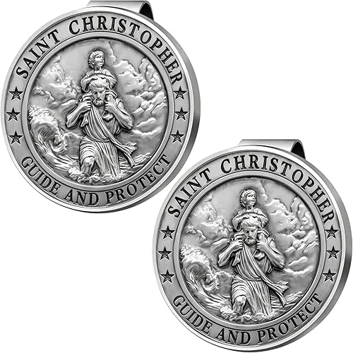 Miniatura 7 de Medalla de San Cristóbal para automóvil, clip de metal para visera de automóvil de San Cristóbal, regalos para hombres católicos, talismán
