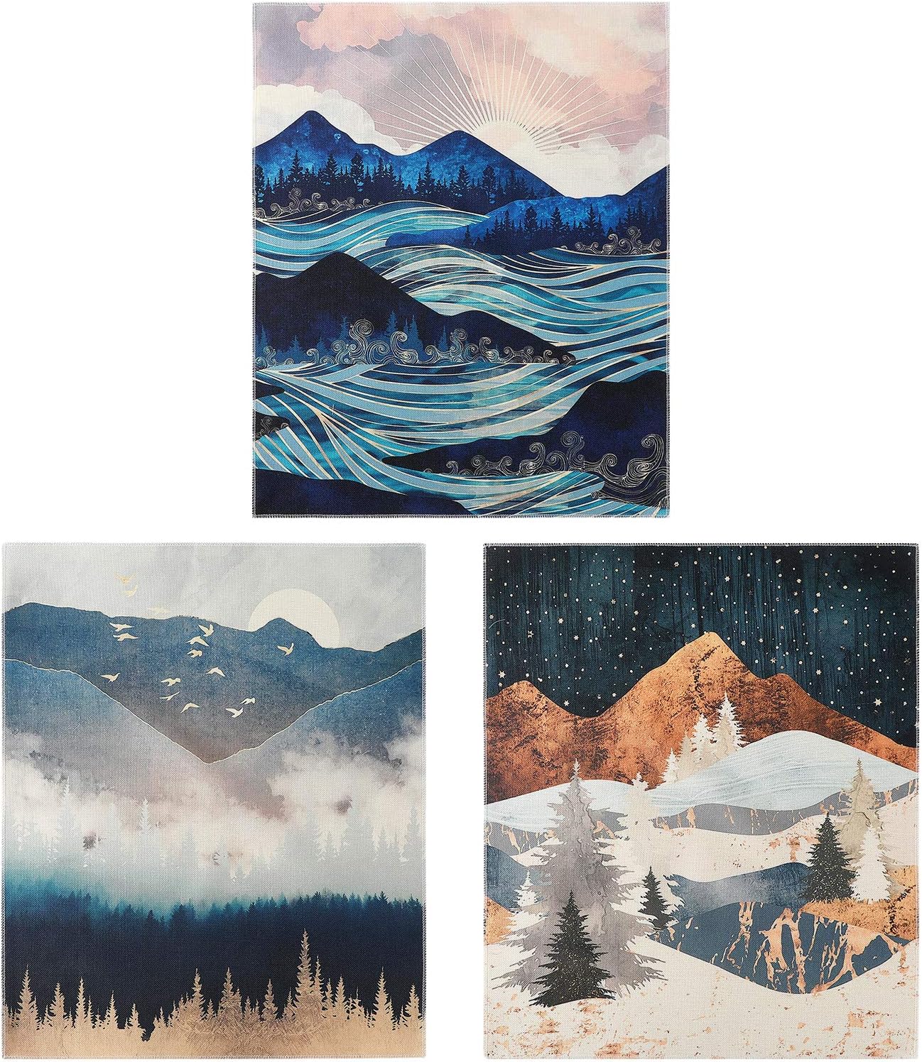 SAJKLD 3Pcs Small Tapestry Wall Hanging - Landscape Nature Forest Tree Sunrise and Sunset Mountain Tapestry for Bedroom Decor (Tapestry D, 16x20 in)