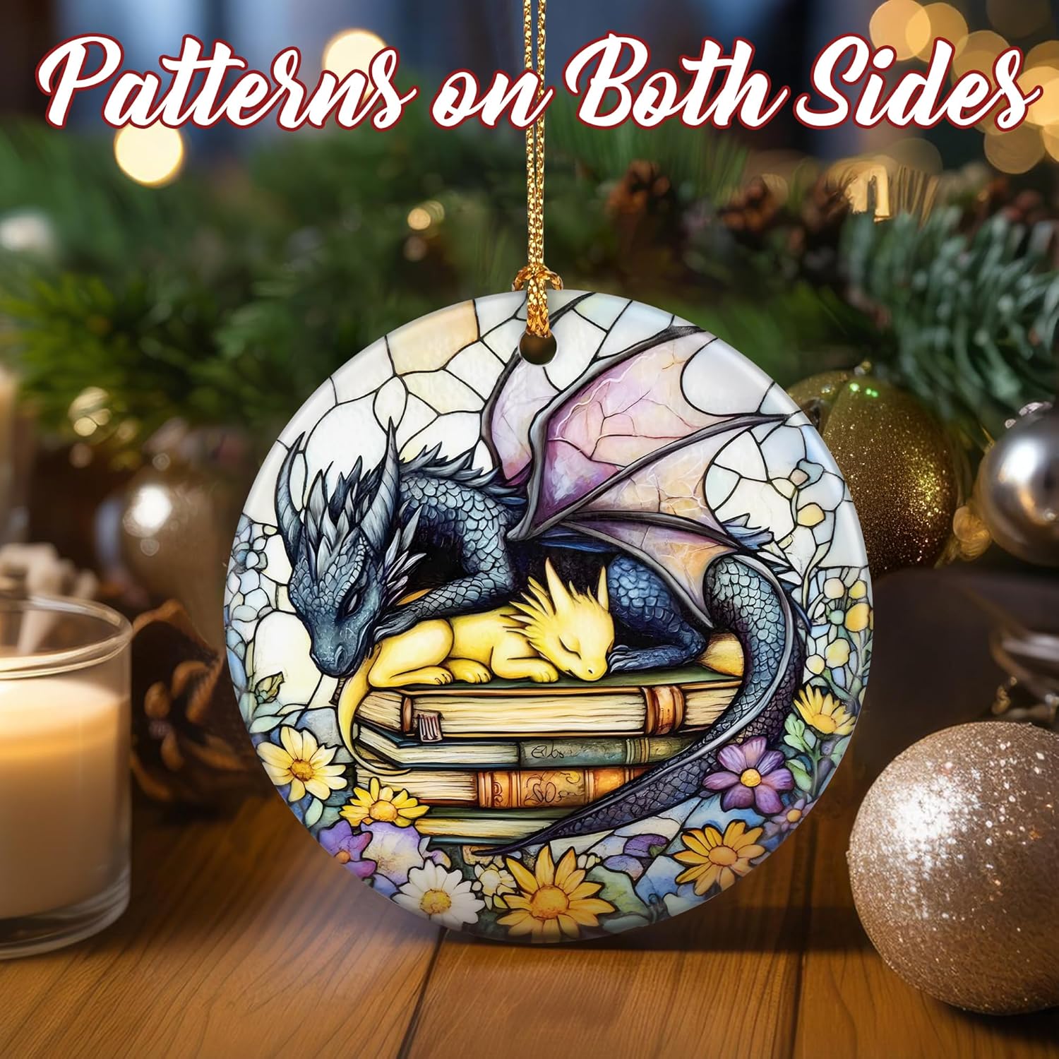 Christmas Ornaments, Dodosky 2.8in Ceramic Dragon Ornament, Xmas Decor, Christmas Tree Ornaments, Xmas Decorations for Tree, Holiday Ornament, Book Lover Gift, Gifts for Bookworm, Dragon Lovers - Image 3