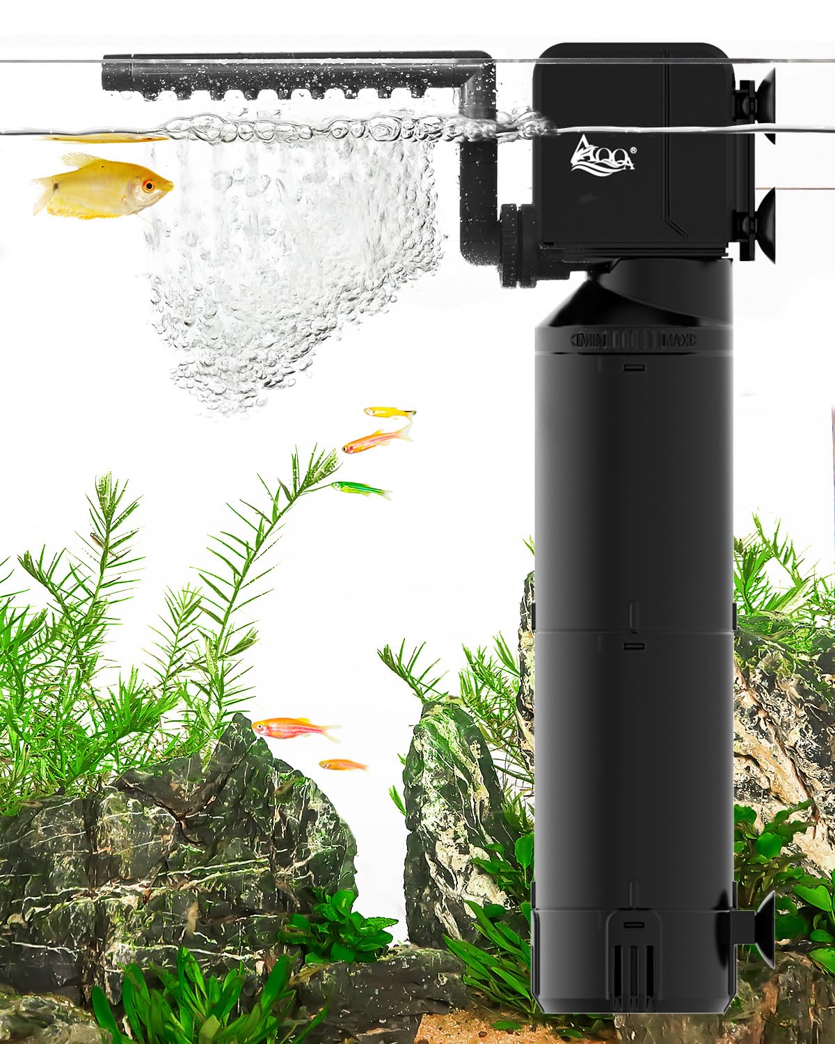 – AQQA Fish Tank Filter, 1400L/h Strong Flow Aquarium Filter, Ultra Quiet Adjustable Fish Tank Filter Pump for 200-680L Tank