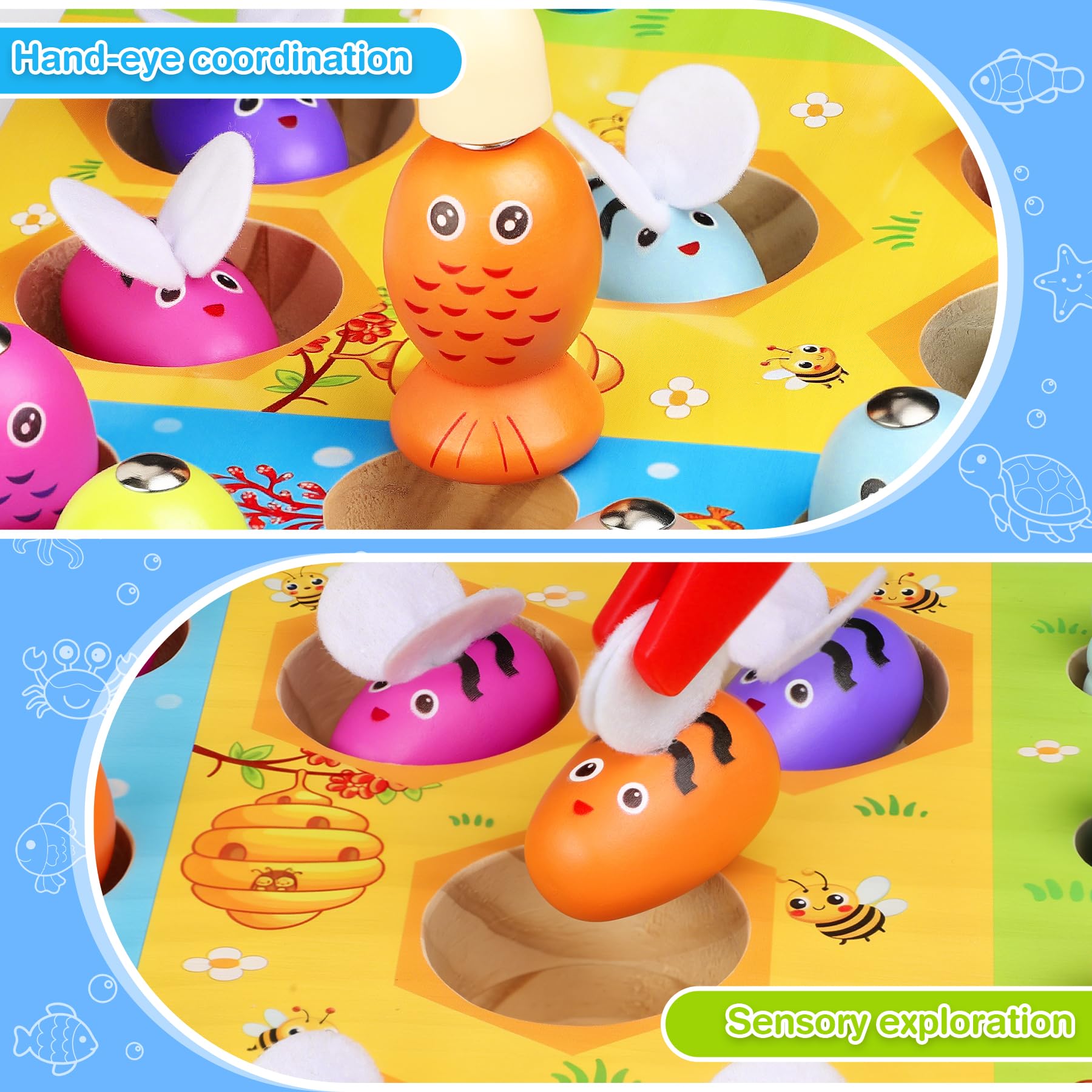 COOLJOY Giocattolo Partire dai 2 Anni Gioco di Pesca Magnetica Montessori Giocattolo Magnetico Giocattolo in Legno Regalo per Ragazzo e Ragazza Montessori Giocattoli a Partire dai 2 3 Anni
