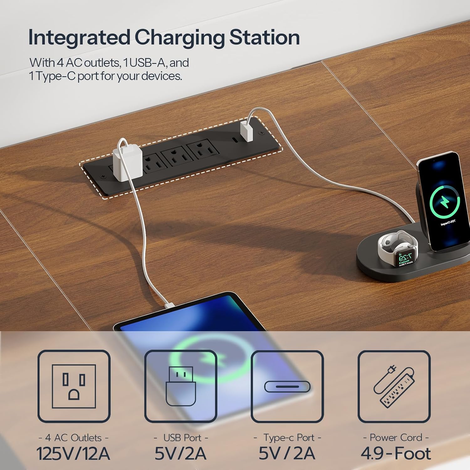 HOOBRO 94.5" Computer Desk with Power Outlet, 2 Person Office Desk with Drawers, Farmhouse Double Desk for Home Office, A4/Letter Size, Adjustable Shelves, White and Walnut WH240UDN01