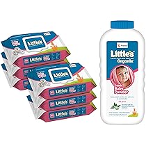 Little’s Soft Cleansing Baby Wipes Lid, 80 Wipes (Pack of 6) & Organix Gentle Baby Powder, 400g, White