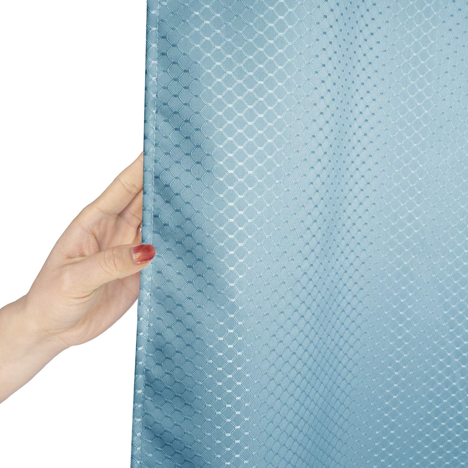 AooHome Extra Long 72x86 Inch Shower Curtain, Fabric Heavy Weight Waffle Weave Design Bathroom Curtain with Hooks, Weighted Hem, Water Repellent, Light Blue
