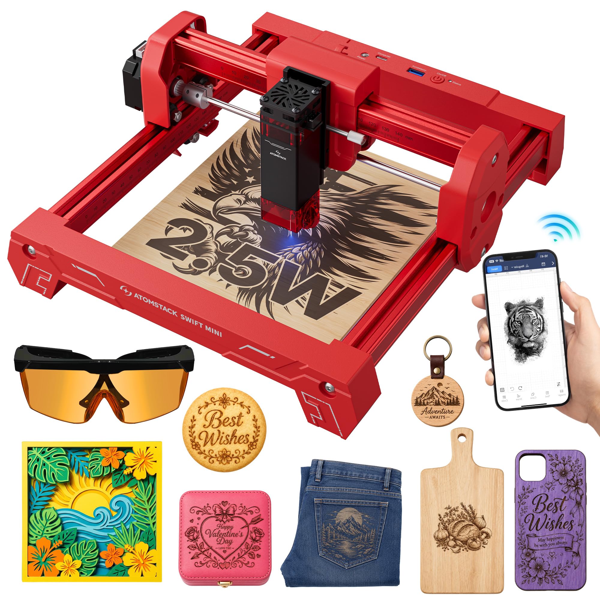 ATOMSTACK Swift Laser Engraver Machine, Portable, Red, 2.5W Laser Cutter