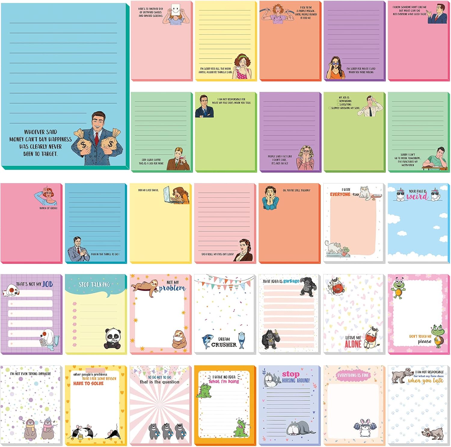 Fuutreo 32 Pcs Funny Novelty Memo Pads Humorous Office Notepad Adhesive Funny