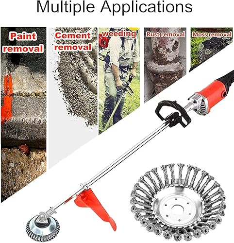 Miniatura 7 de KINMRIS Cepillo de alambre de acero de 8 pulgadas, repuesto y accesorios, cabezal de corte de cepillo de césped de jardín para eliminación de óxido,