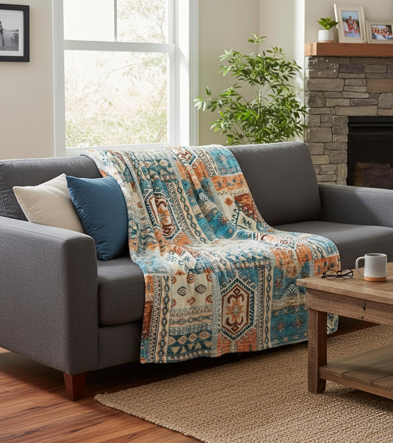 Aipon Boho Aztec Throw Blanket 50"x 60", Western Indian Native American Blanket Southwestern Decor, Orange Teal Soft Cozy Lightweight Throws Blankets Gifts for Women Men Couch Bed Sofa Chair - Image 2