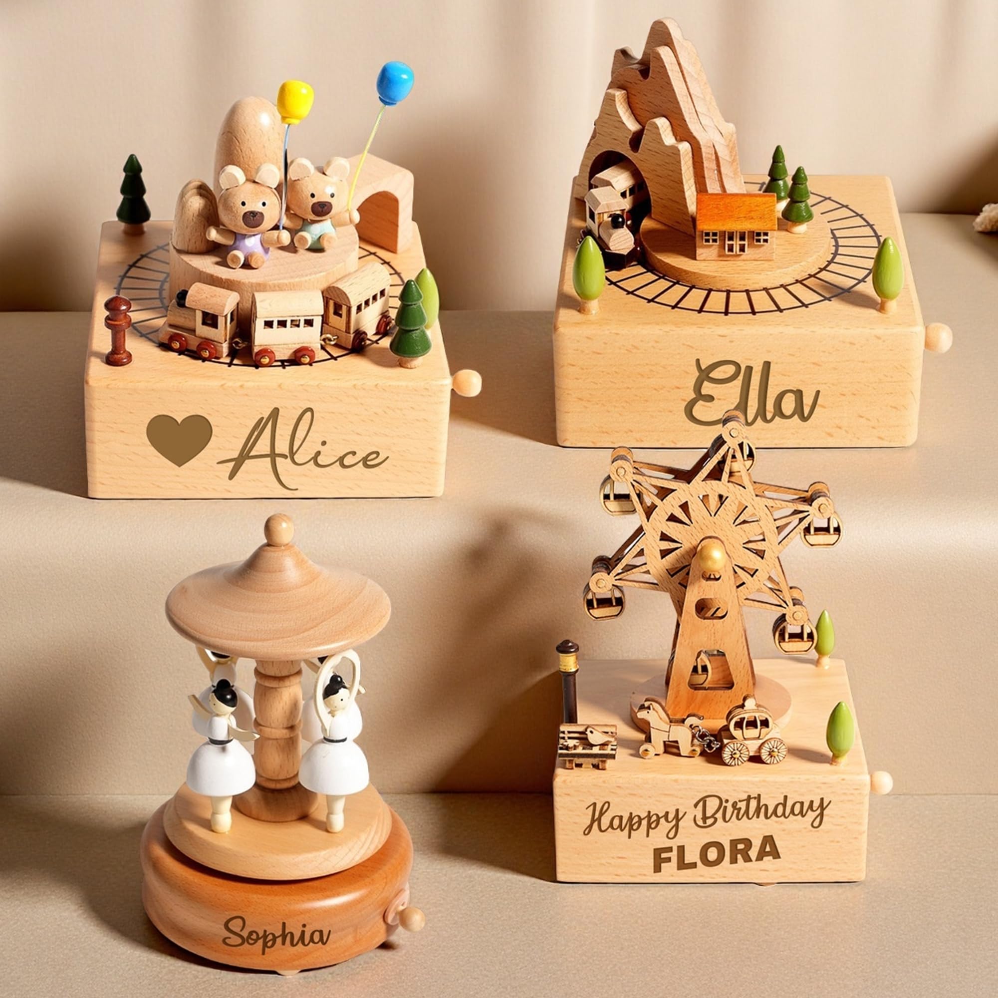 Scatola di Musica in Legno Personalizzabile, Scatola di Musica in Legno Personalizzata Incisa a Mano, Scatola di Musica Personalizzata con Nome/Testo, Regali per Bambini Ragazze Ragazzi Figlia