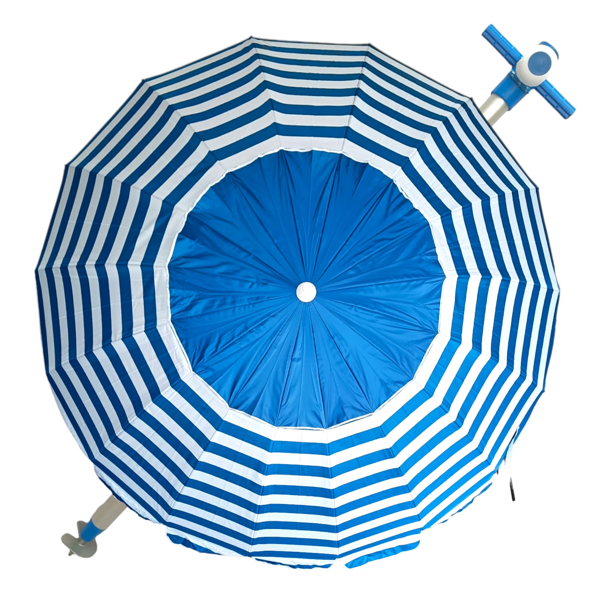 Pincho Sombrilla playa grande Ø240 cm, antiviento hasta 35km/h, protección uv 50, materiales de calidad, tubo de aluminio, 16 varillas de fibra de vidrio, palo reclinable, incluye bolsa de transporte