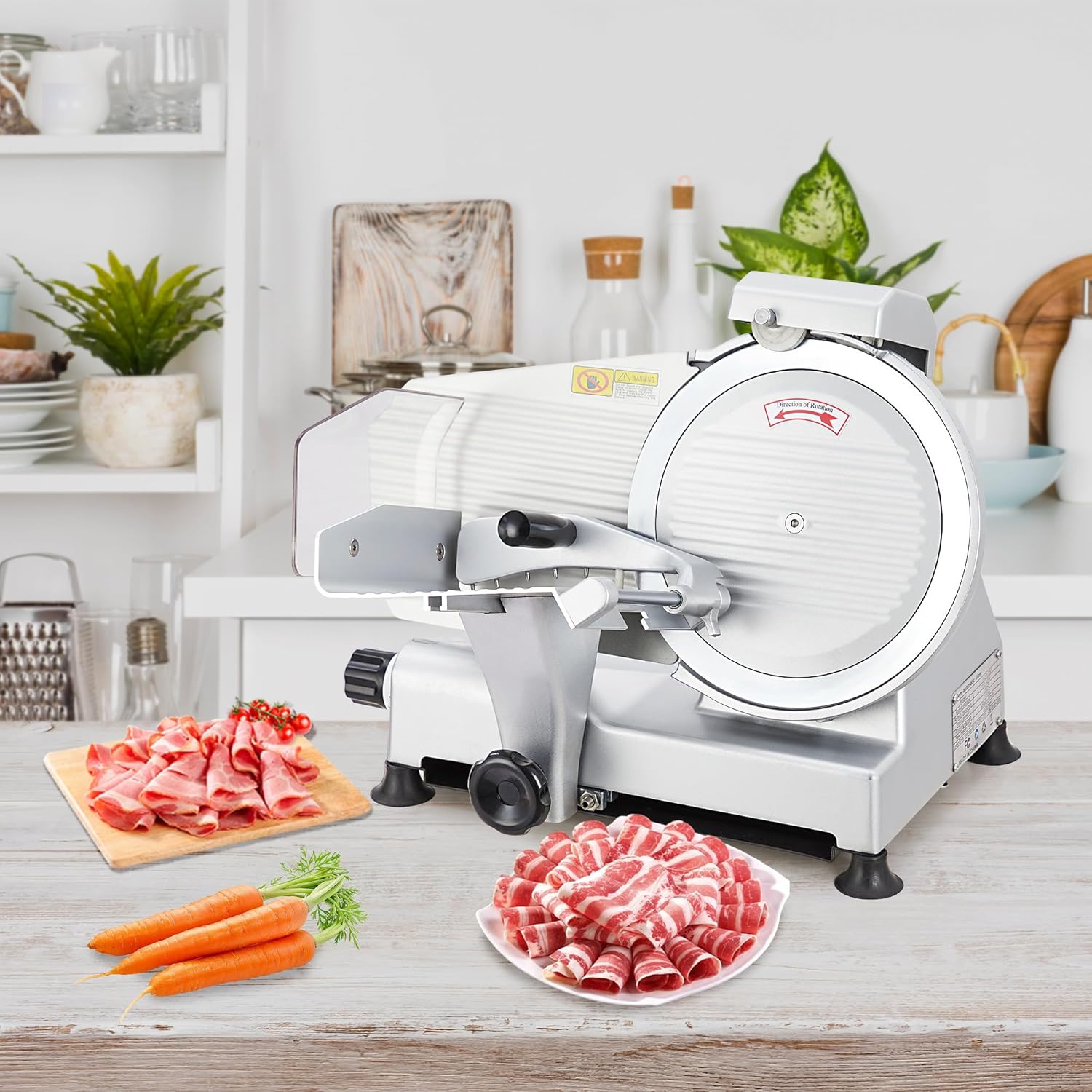 Powerful 240W Dual Motors Automatic Meat Slicer with 10" Carbon Steel Blade,10 inch Meat Slicer, 0-12mm Adjustable Thickness,Commercial/Home Use, Adjustable Thicknessfor Cheese, Veggies, Ham