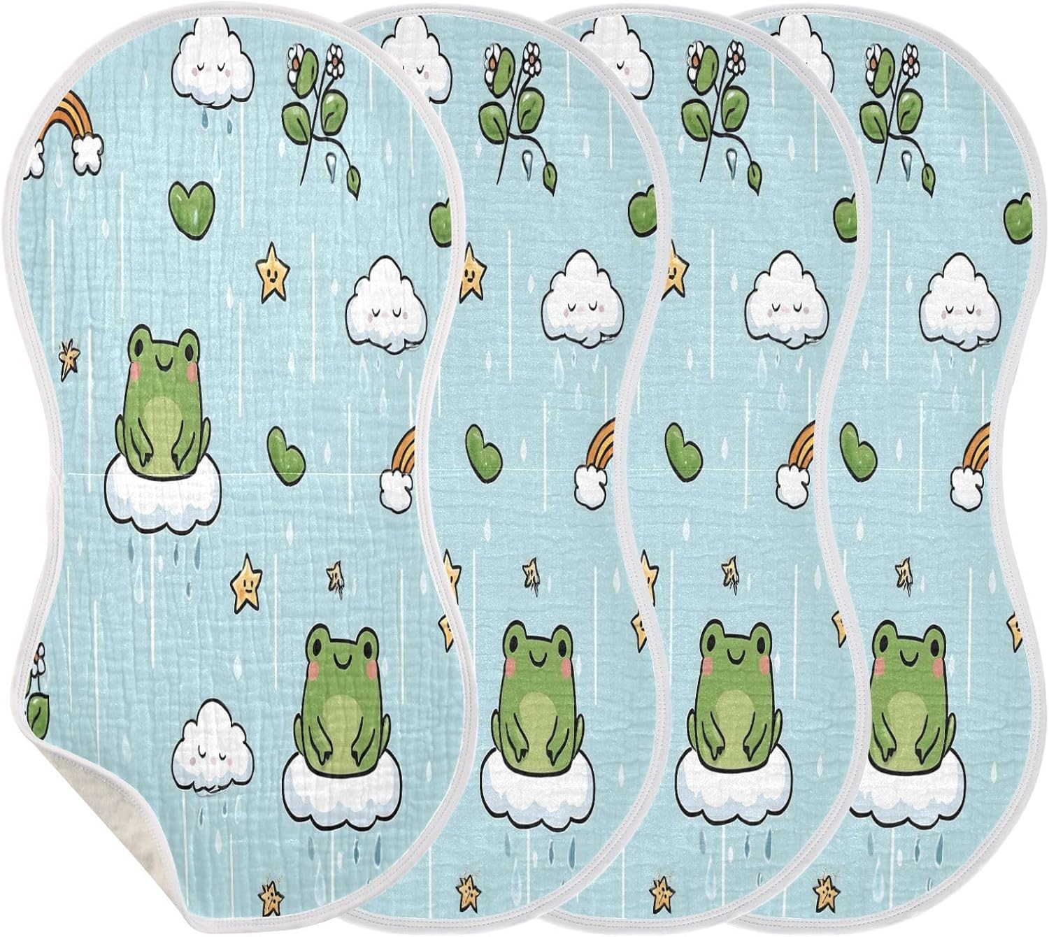 Cartoon Rain Pattern with Frogs Baby Burp Cloths -4Pcs Soft Absorbent Muslin Washcloths Bibs Face Towel for Newborn Boys Girls 22 x 11 Inch